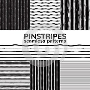 Seamless pinstripes patterns, thin stripes backgrounds set photo